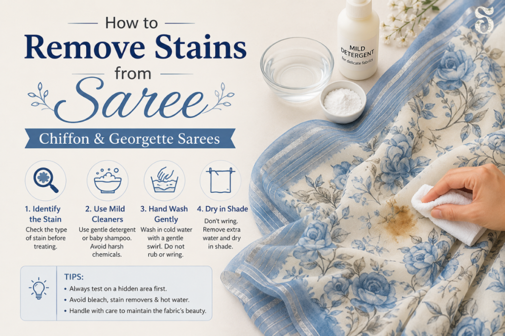 how to remove stains from chiffon saree