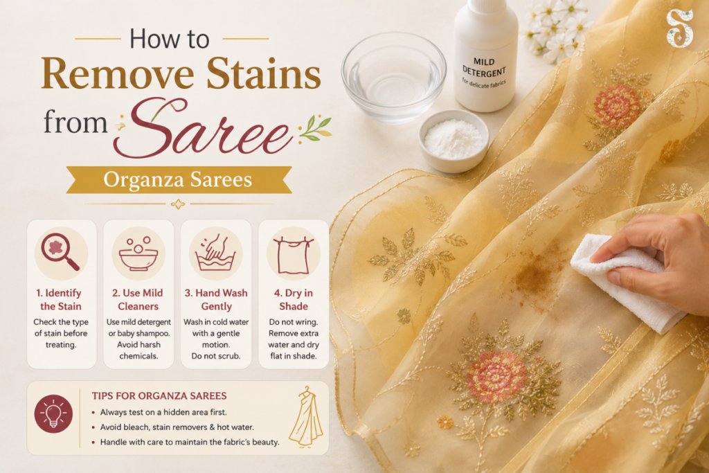 how to remove stains from organza saree