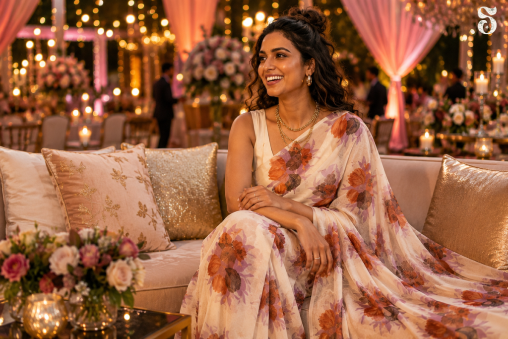 wedding guest saree for sangeet