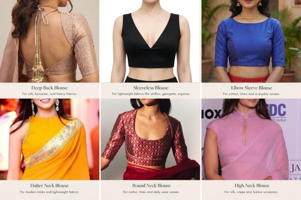 different blouse styles for saree fabric