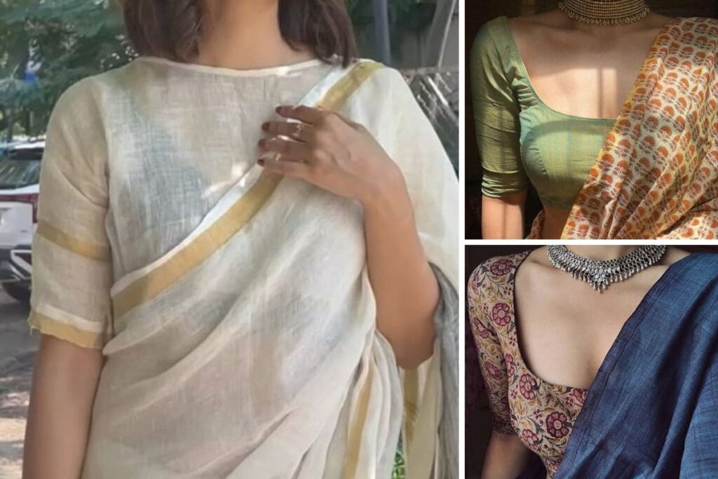 blouse for linen saree fabric minimalist style