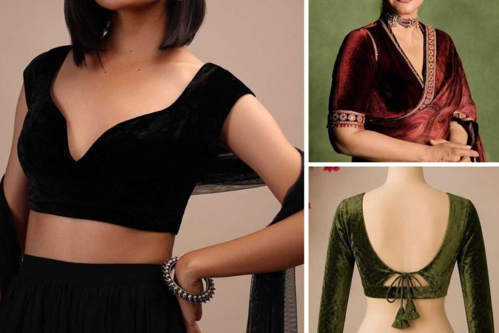 blouse for velvet saree fabric wedding look