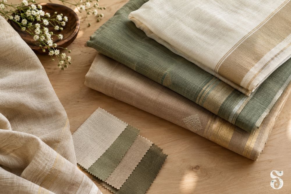 Cotton and linen fabrics used for an office wear saree