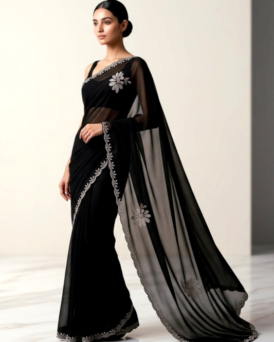 Saytha Bedazzling Black Chiffon Saree