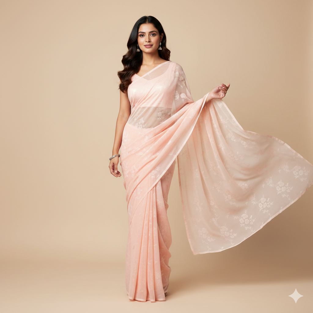 Organza Floral Saree for Festive Wear - Image 4