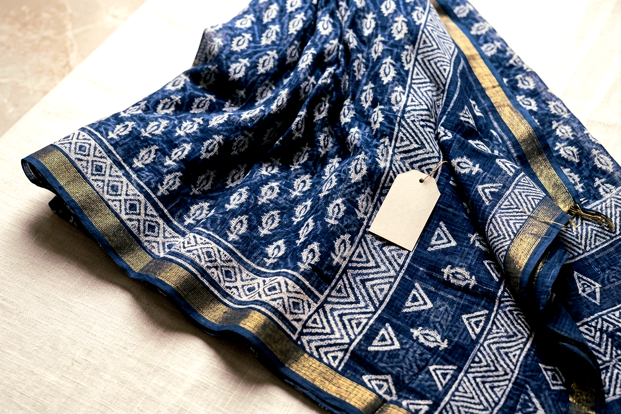Saytha Elegant Indigo Blue Printed Cotton Saree - Image 2