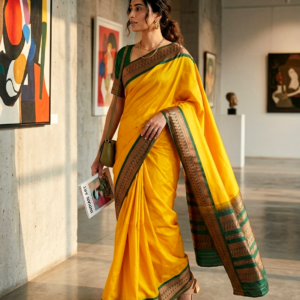 Saytha Mustard Yellow Silk Saree with Elegant Green Border