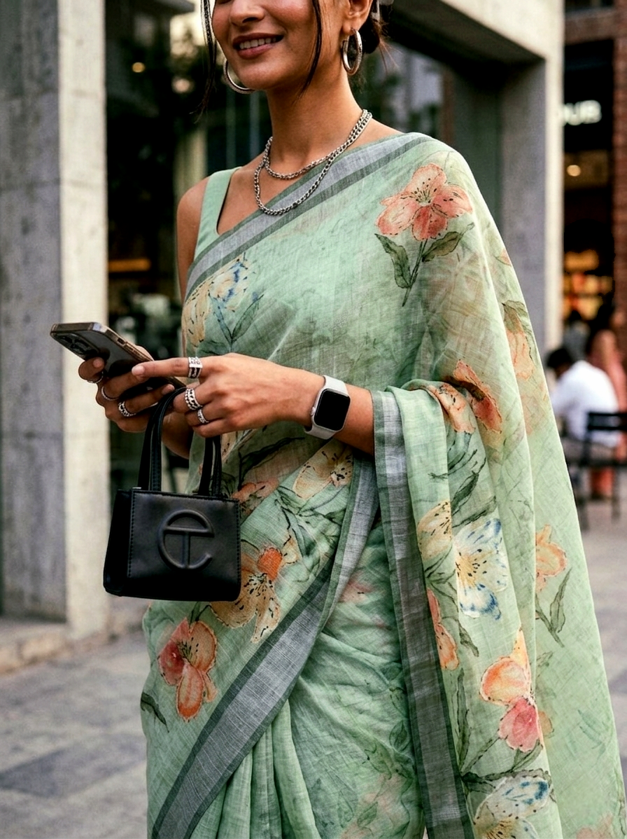 Saytha Gorgeous Floral Linen Saree for Women - Image 2