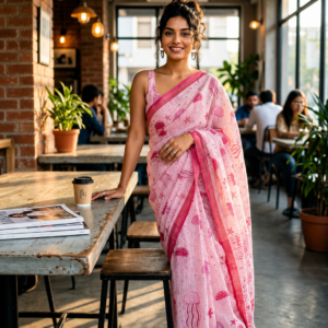 Saytha Jellyfish Bloom Pink Cotton Saree with Floral Elegance