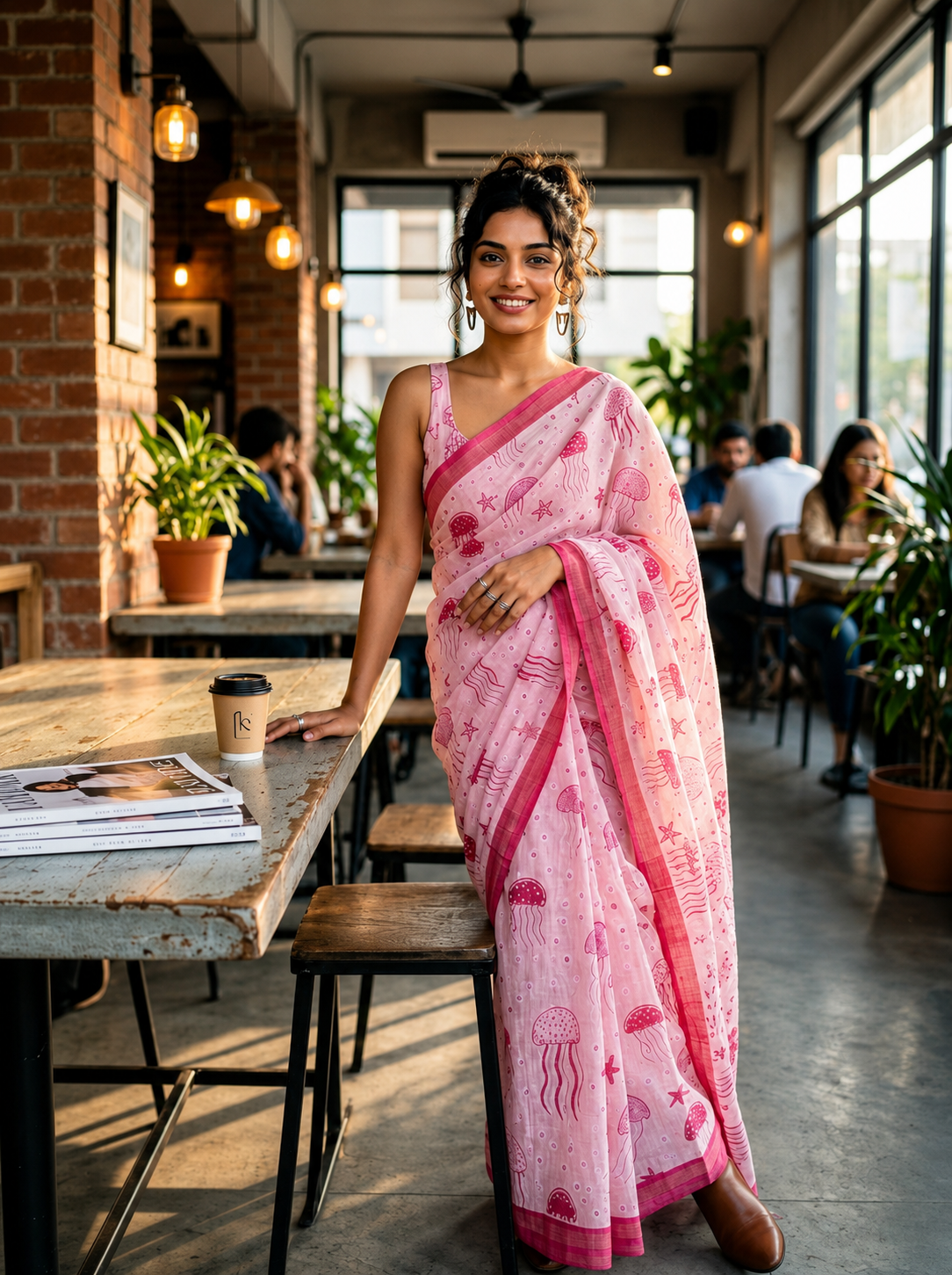 Saytha Jellyfish Bloom Pink Cotton Saree with Floral Elegance