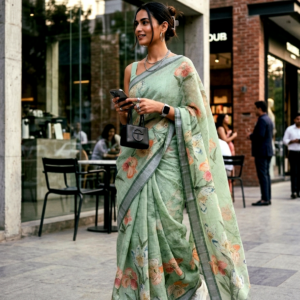 Saytha Green Cotton Thread Embroidery Saree