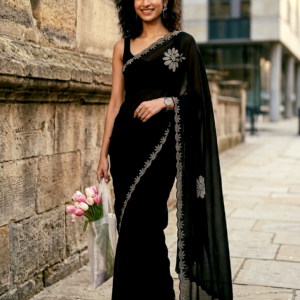 Saytha Bedazzling Black Chiffon Saree