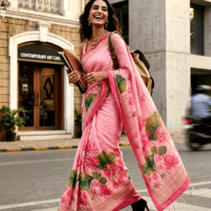 Saytha Stunning Pink Lotus Print Saree | Elegant Floral Style
