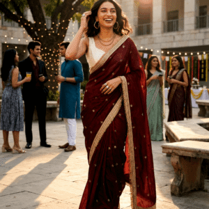 Saytha Stunning Maroon Velvet Saree with Gold Embroidery Border