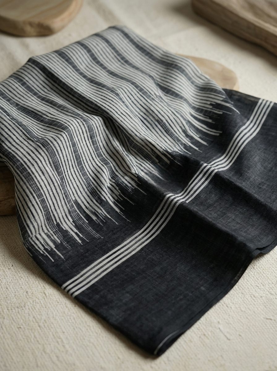 Saytha Charcoal Grey Striped Cotton Saree with Tassel Pallu - Image 5