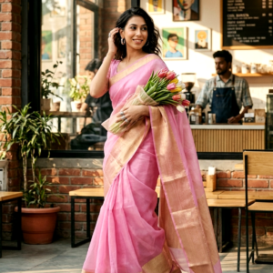 Saytha Elegant Light Pink Saree with Golden Border