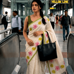 Saytha Linen Saree | Best Floral Printed Pink & Green