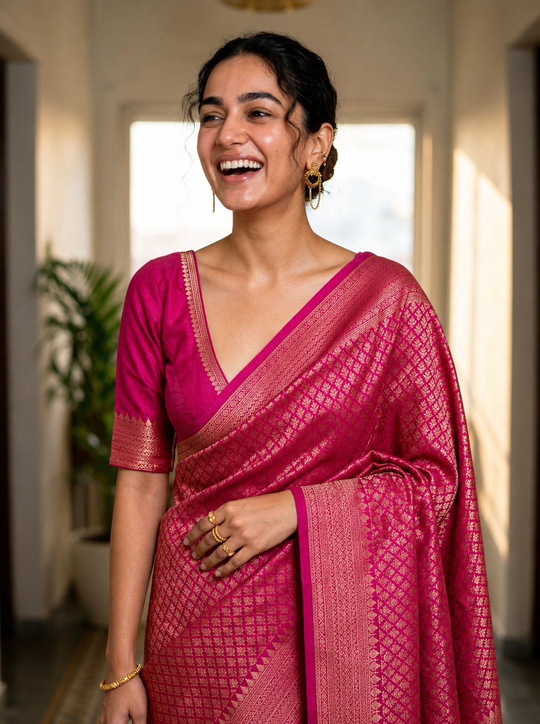 Saytha Radiant Rani Pink Woven Banarasi Silk Saree - Image 2
