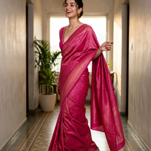 Saytha Radiant Rani Pink Woven Banarasi Silk Saree