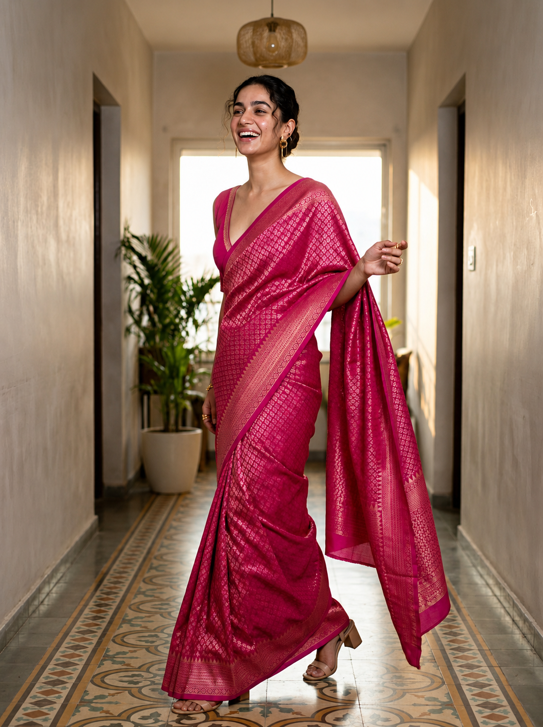 Saytha Radiant Rani Pink Woven Banarasi Silk Saree