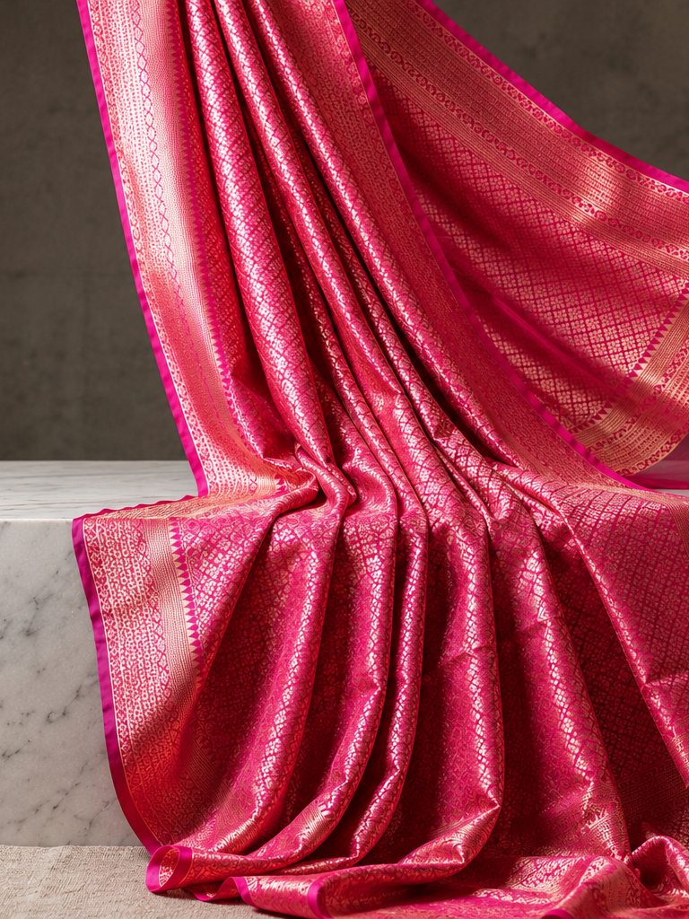 Saytha Radiant Rani Pink Woven Banarasi Silk Saree - Image 6