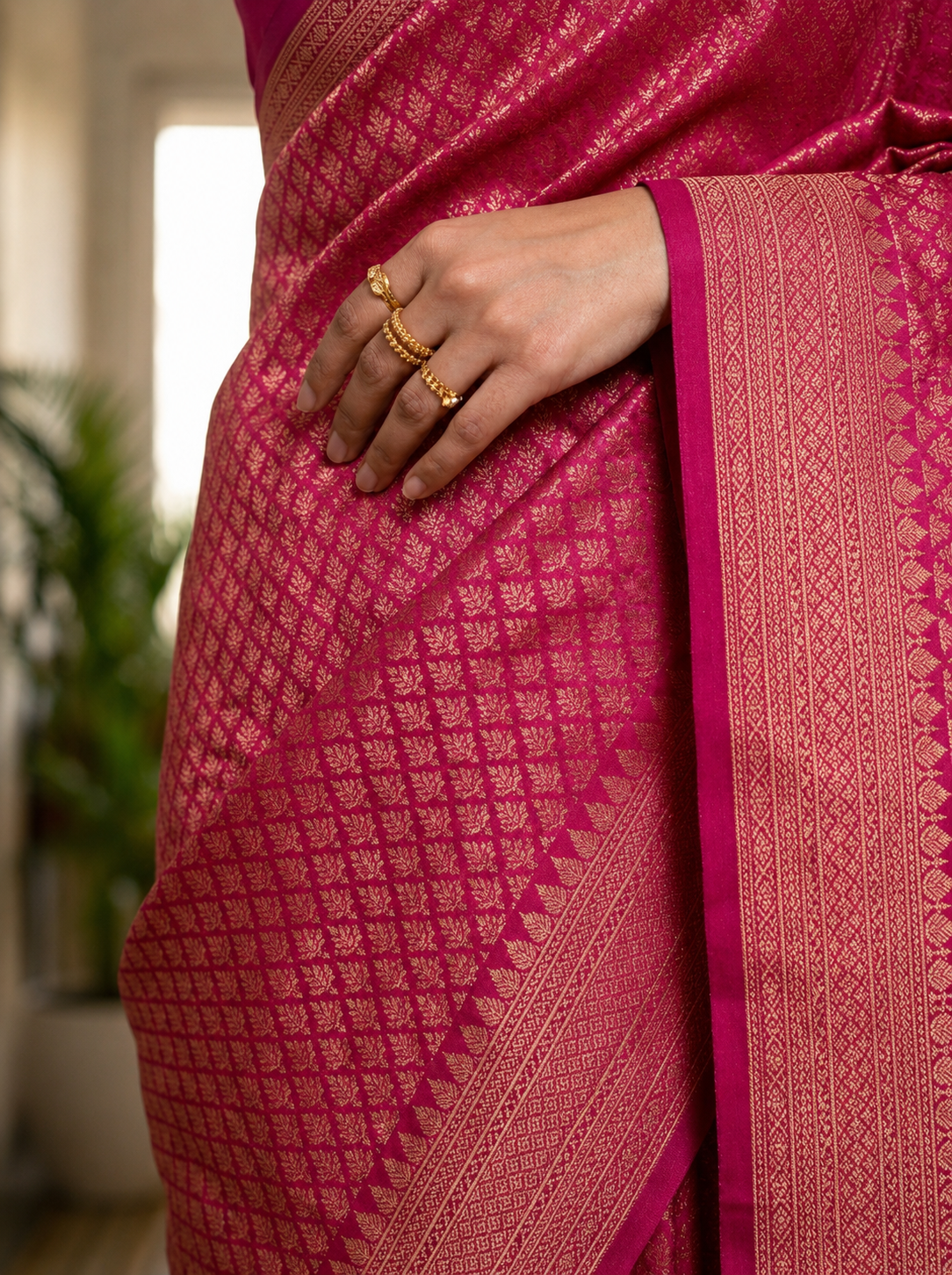Saytha Radiant Rani Pink Woven Banarasi Silk Saree - Image 4