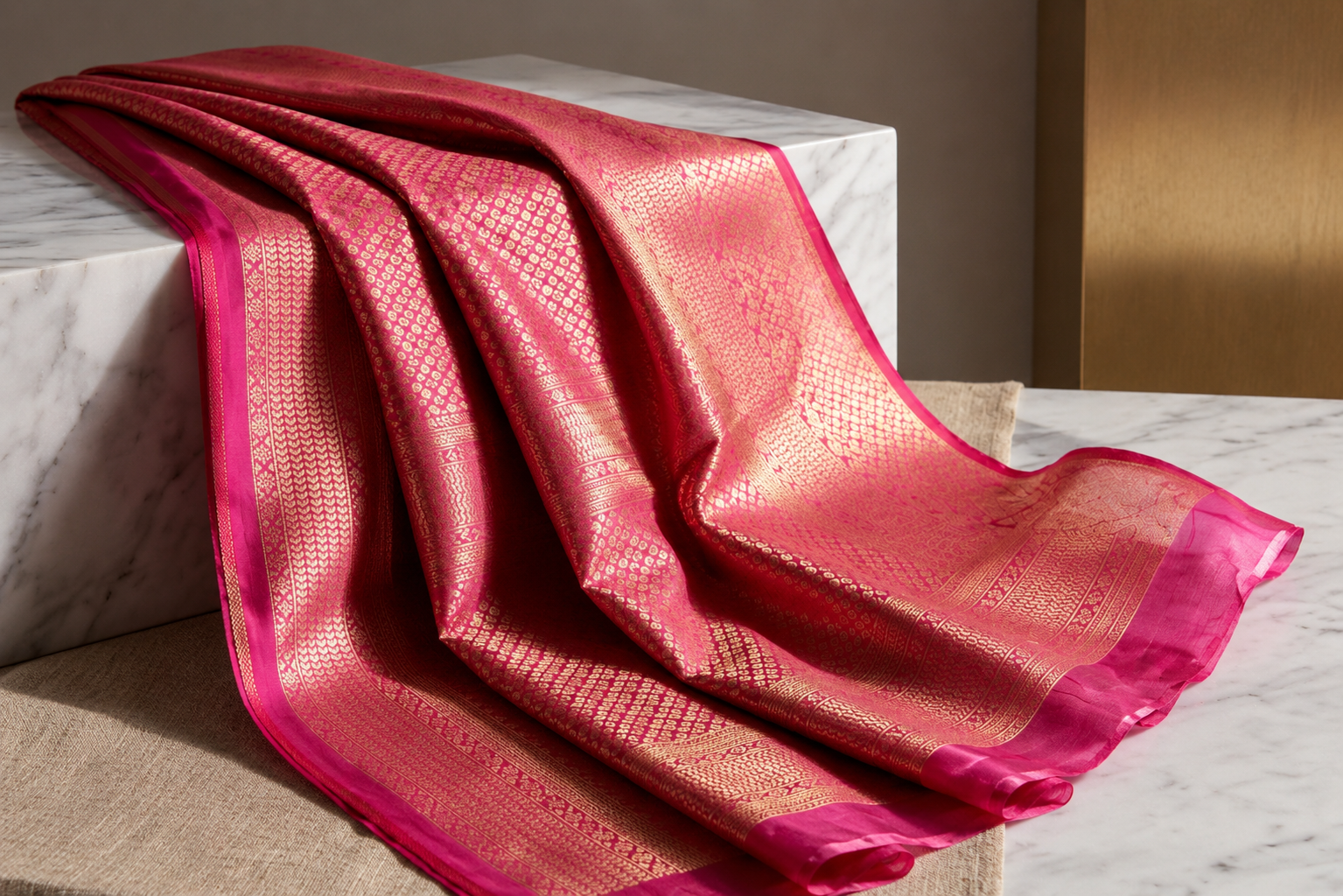 Saytha Radiant Rani Pink Woven Banarasi Silk Saree - Image 5