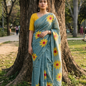 sunflower print cotton saree