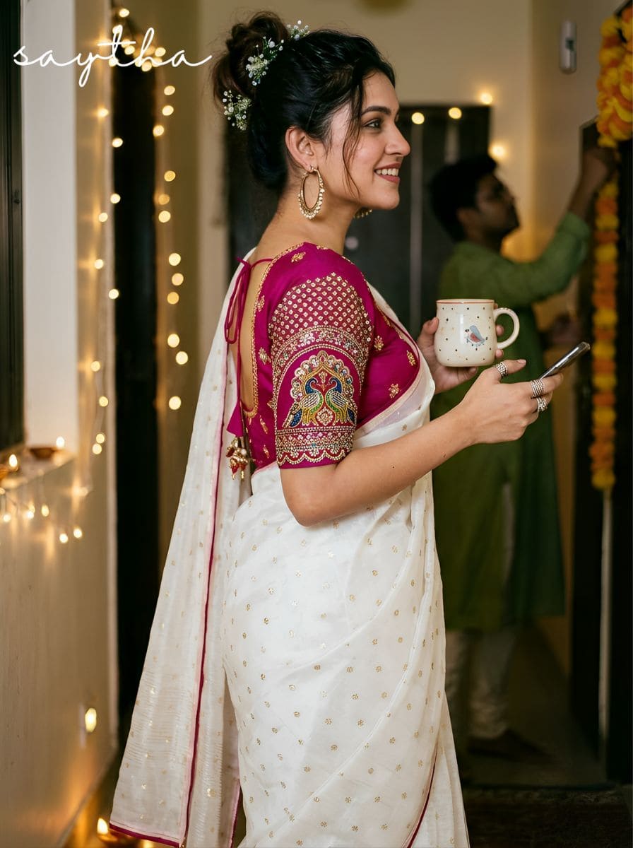 White Saree with Border